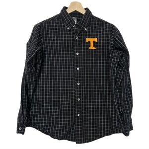 Mens Tennessee Volunteer Black Plaid Orange T Button Down Shirt Size Medium LS